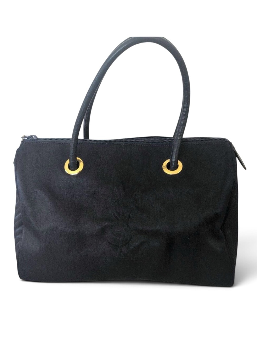Yves Saint Laurent YSL Navy Nylon Vintage Tote Bag Gold Hardware Vintage